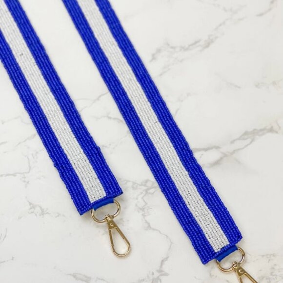 Blue & White Striped Seed Beaded Gameday Kentucky Purse Bag Crossbody Strap - Picture 4 of 4